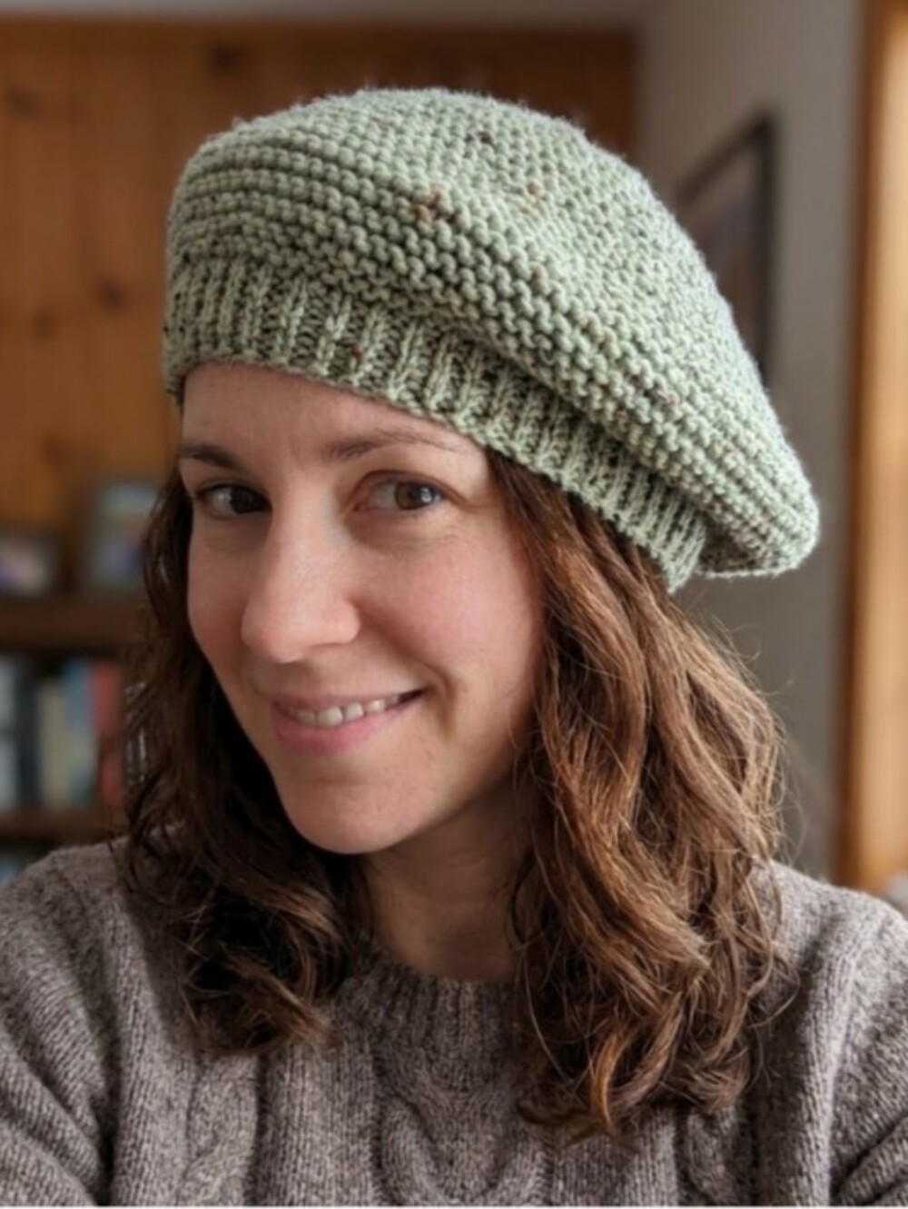 Handmade Soft Pistachio Green Acrylic Knit Beret Hat OSFM
